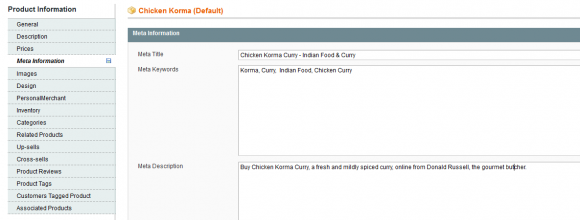 Product Page Meta Data Magento SEO